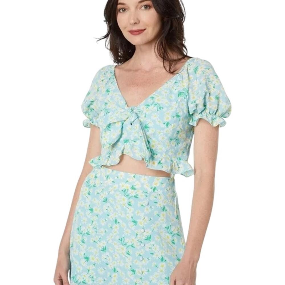 BCBGeneration Retro Daisy Garden Crop Top NWT $78 Lined Knot Front Size XL